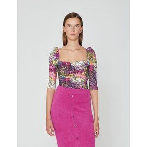 ROTATE BY BIRGER CHRISTENSEN Freja Very Berry Floral Ruched Top, Size 6